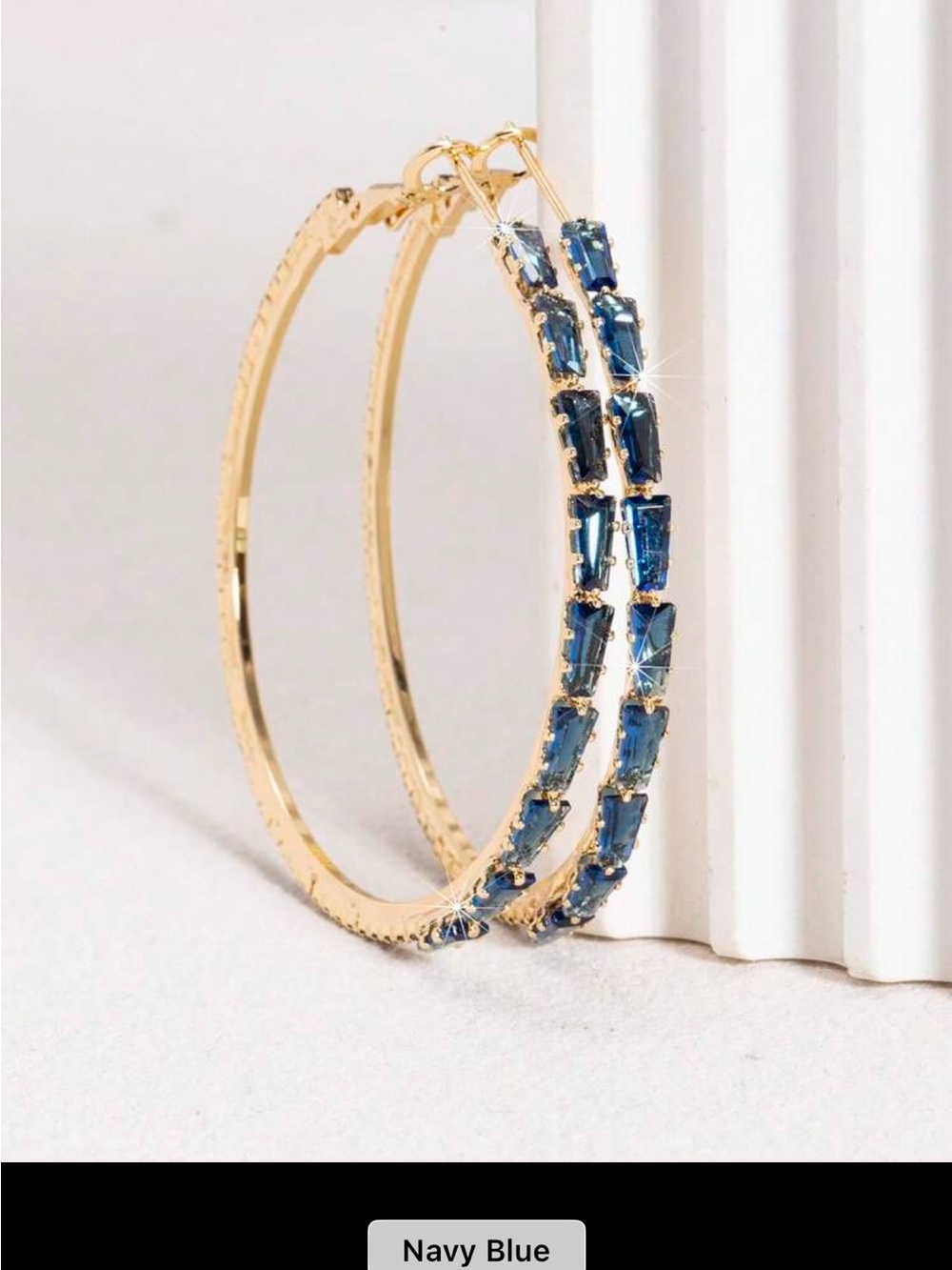 Gold Hoop Earrings with Navy Blue Stones - Women's Jewelry